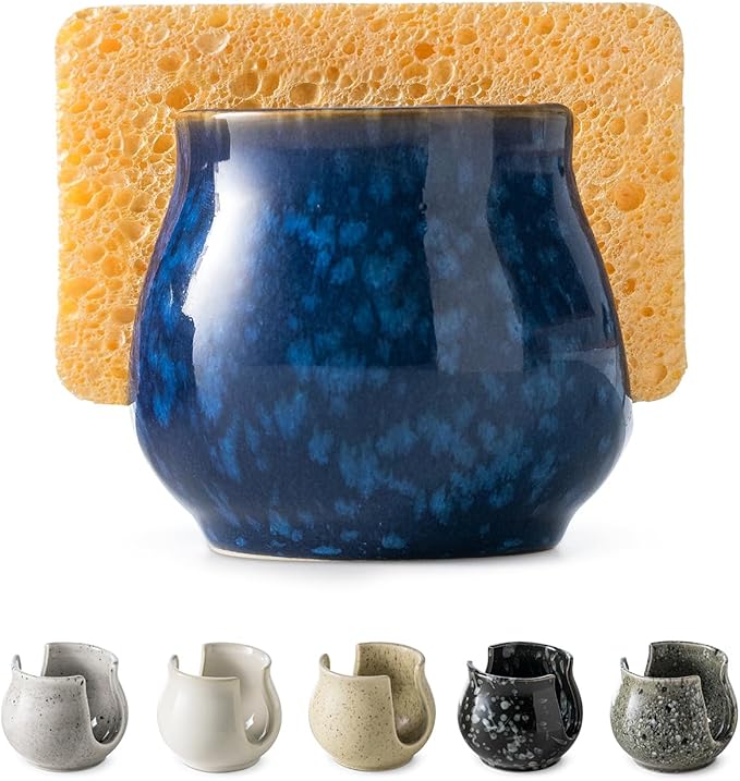 Ceramic Sponge Holder, Kitchen Sink Scrubby Caddy Organizer Dish Sponge Dish