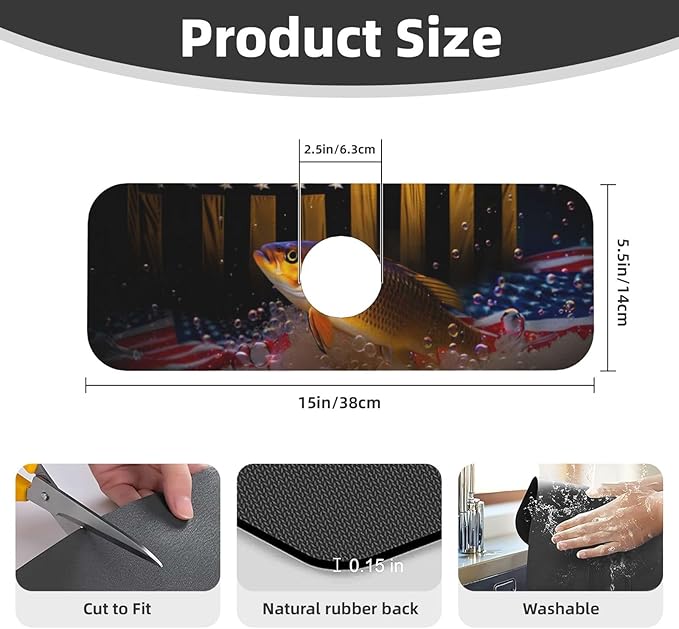 Wood American Flag Fish Kitchen sink faucet pad, strong water absorption