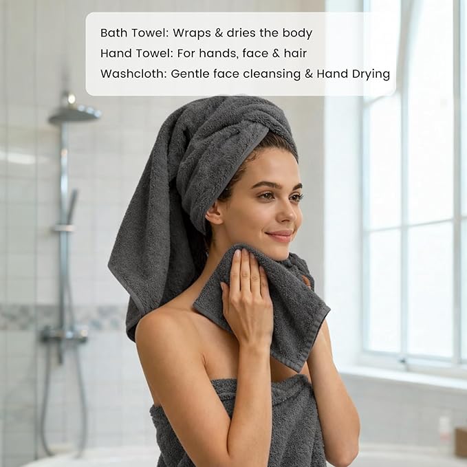 SEMAXE Bathroom Towel Set, 8-Piece Gray Cotton Towels