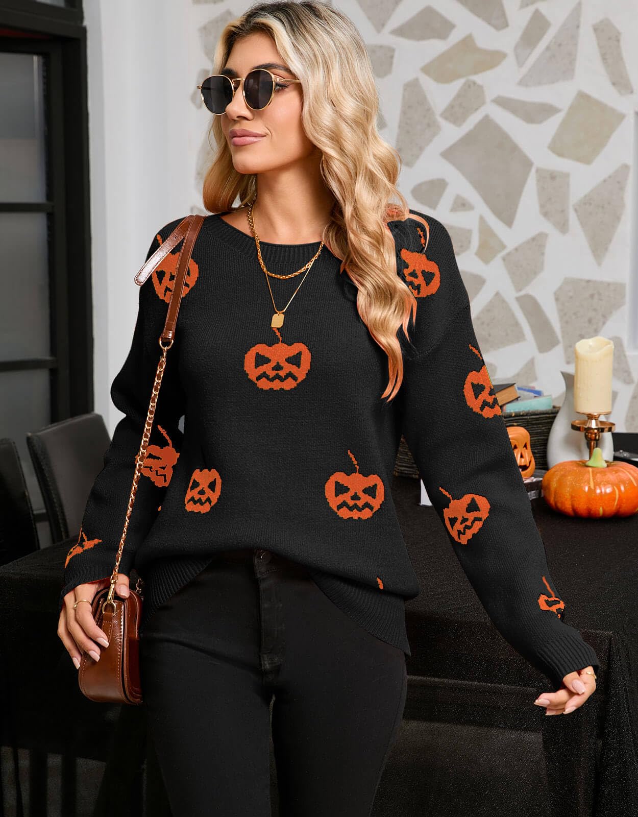 Alsol Lamesa Women's Cute Heart Sweater Crew Neck Long Sleeve Pullover Halloween Sweaters for Women