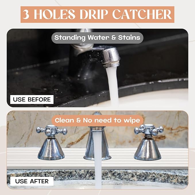 3 Hole White Faucet Mat for Kitchen Sink Bathroom 16.1" x 5" Kitchen Faucet