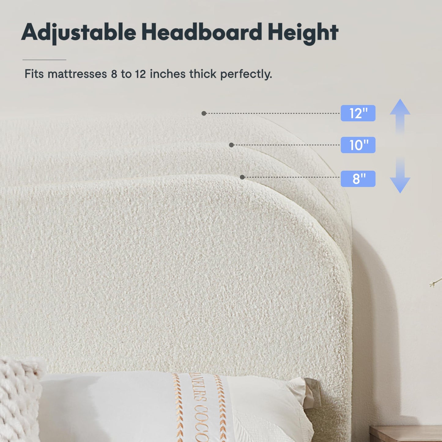 FLEXISPOT Queen Adjustable Bed, Complete with Boucle Upholstered Bed Frame, Quiet Powerful DC Motor, Easy Assembly – Ideal for Relaxation, Reading, and Pressure Relief
