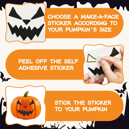 Calidum 90 Designs Pumpkin Decorating Stickers, Jack-O'-Lantern Face Craft Decals, Pumpkin Carving Stickers Kit, Halloween Decorations Supplies Games Gifts Trick or Treat Party Favors for Kids