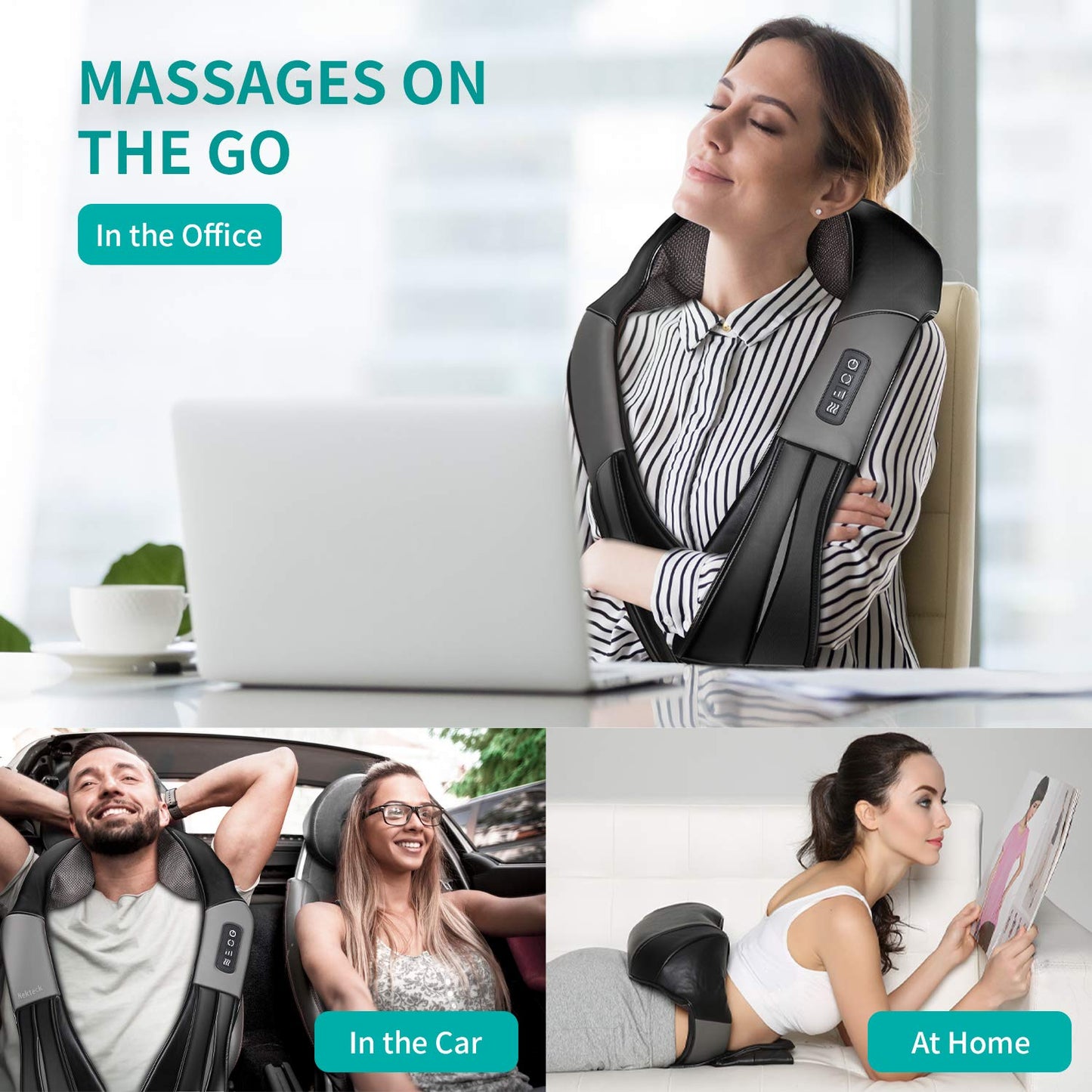 Nekteck Neck Massager for Pain Relief Deep Tissue, FSA Eligible Shiatsu Back Massager with Heating 3D Kneading Massage Pillow for Shoulder Leg Muscle, Office Home Car Use, HSA Eligible, Plug-in Use