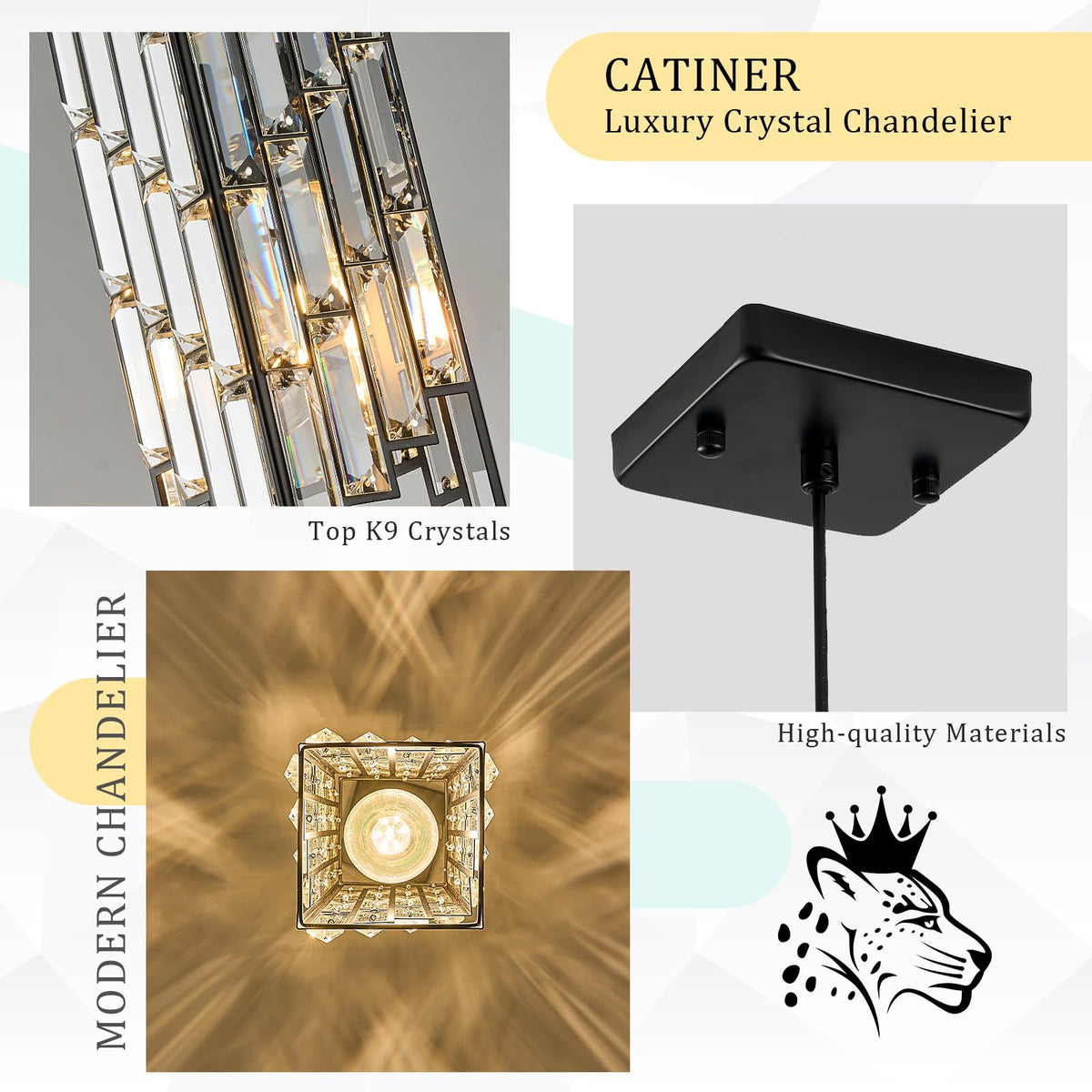CATINER Black Crystal Pendant Light, Mini Hanging Light Fixture with Adjustable Cord, Modern Industrial Pendant Lighting for Kitchen Island, Dining Room, Bedroom, Hallway, E26 Base (1 Pack)