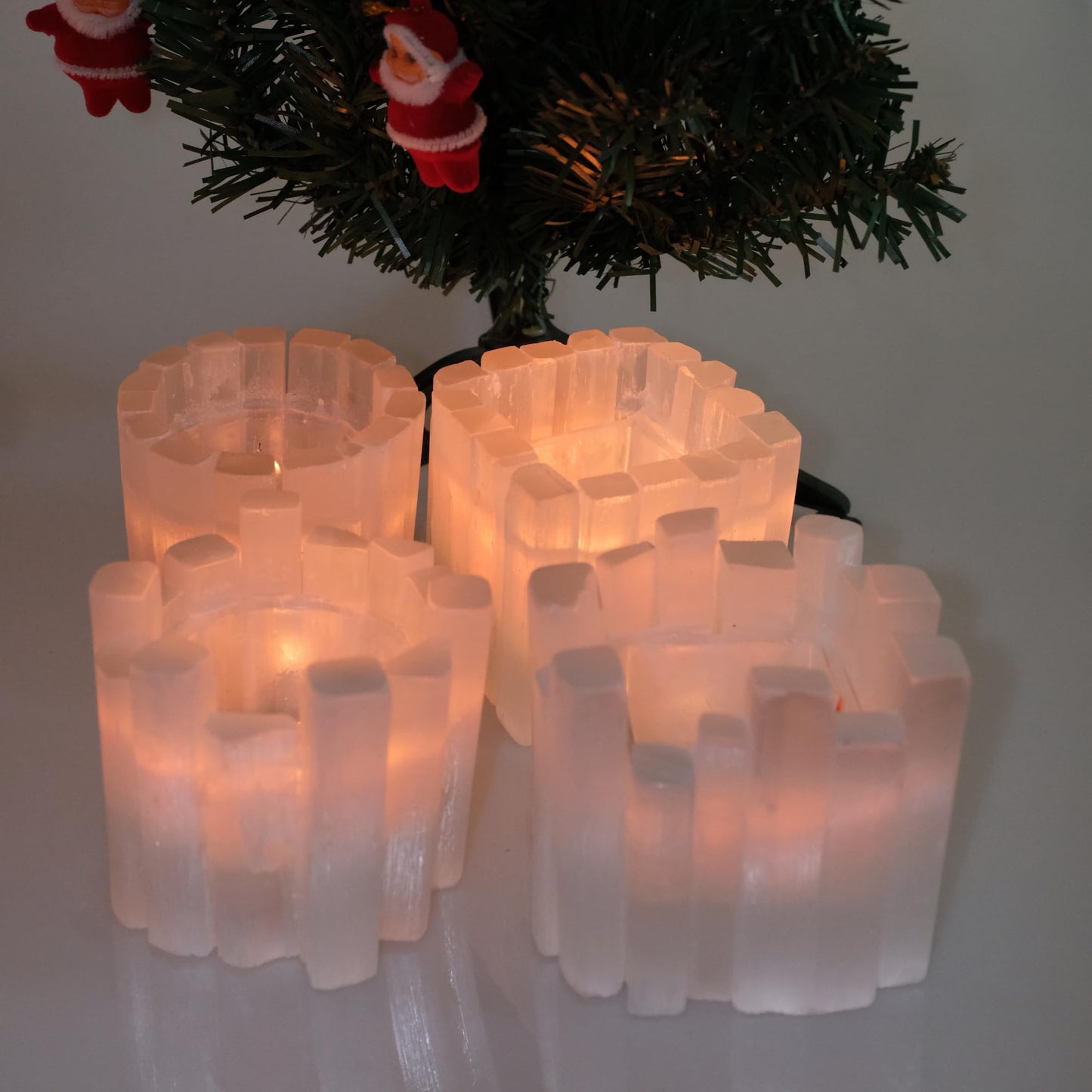 Selenite Candle Holder - Healing Crystal Tealight Holder for Meditation Tranquility & Energy Balance - Square Irregular Selenite Lamp Crystal for Healing Stone