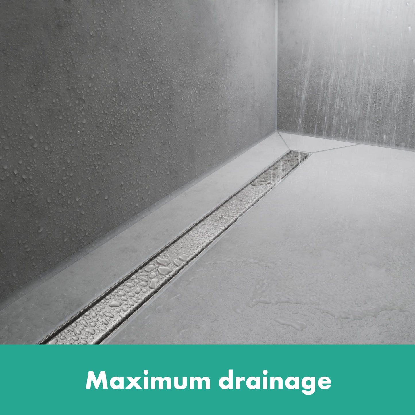 hansgrohe RainDrain Match Linear Tileable Shower Drain for 59 1/8" Rough with Height Adjustable Frame in Chrome, Stainless Steel Rectangle Shower Floor Drain