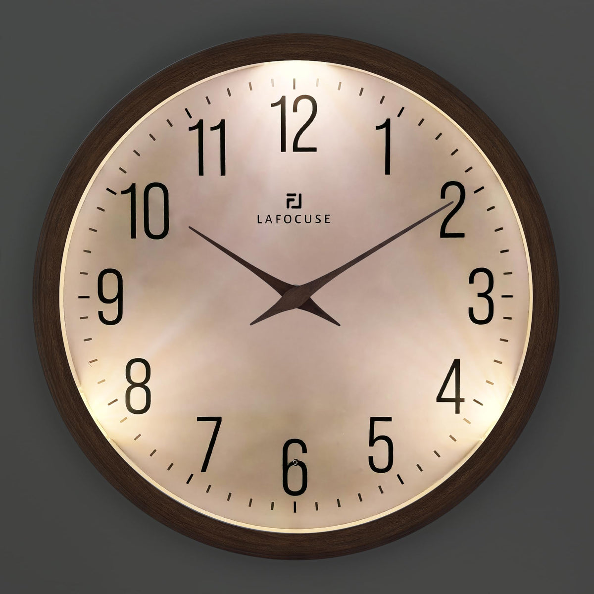 Lafocuse 12 Inch Brown Night Light Wall Clock Battery Operated, Silent Light up Wall Clocks Glow in the Dark for Bedroom Living Room Office