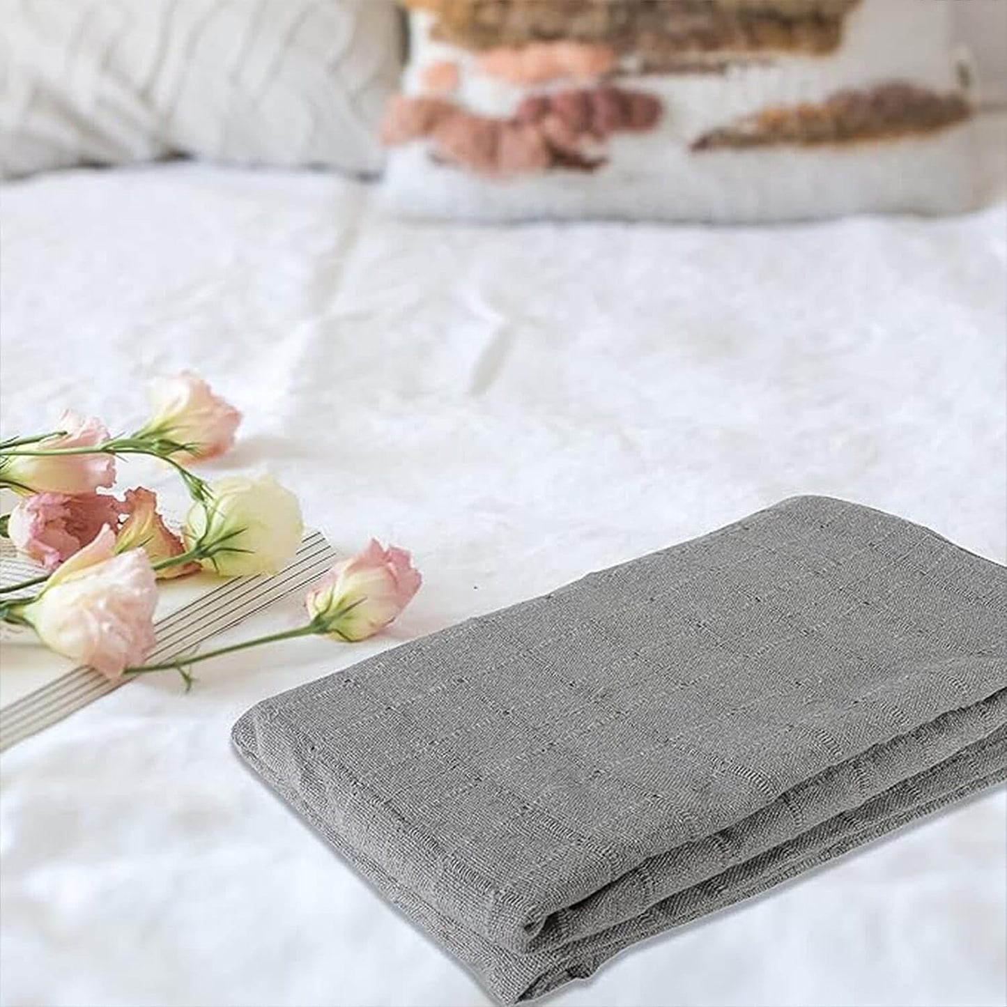 100% Cotton Gray Throw Blanket Woven Checker Pattern Super Soft Breathable Lightweight 68x90 inches Birthday