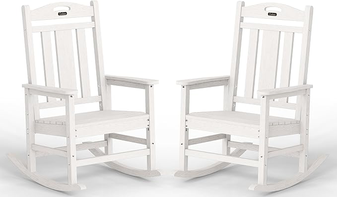 Ciokea Oversized Outdoor Rocking Chairs Set of 2, 380lbs Heavy-Duty Large Patio Rocker, High Back Cozy Porch Chairs, Weather Resistant Patio Rocking Chairs for Outside, Fire Pit, Deck, White