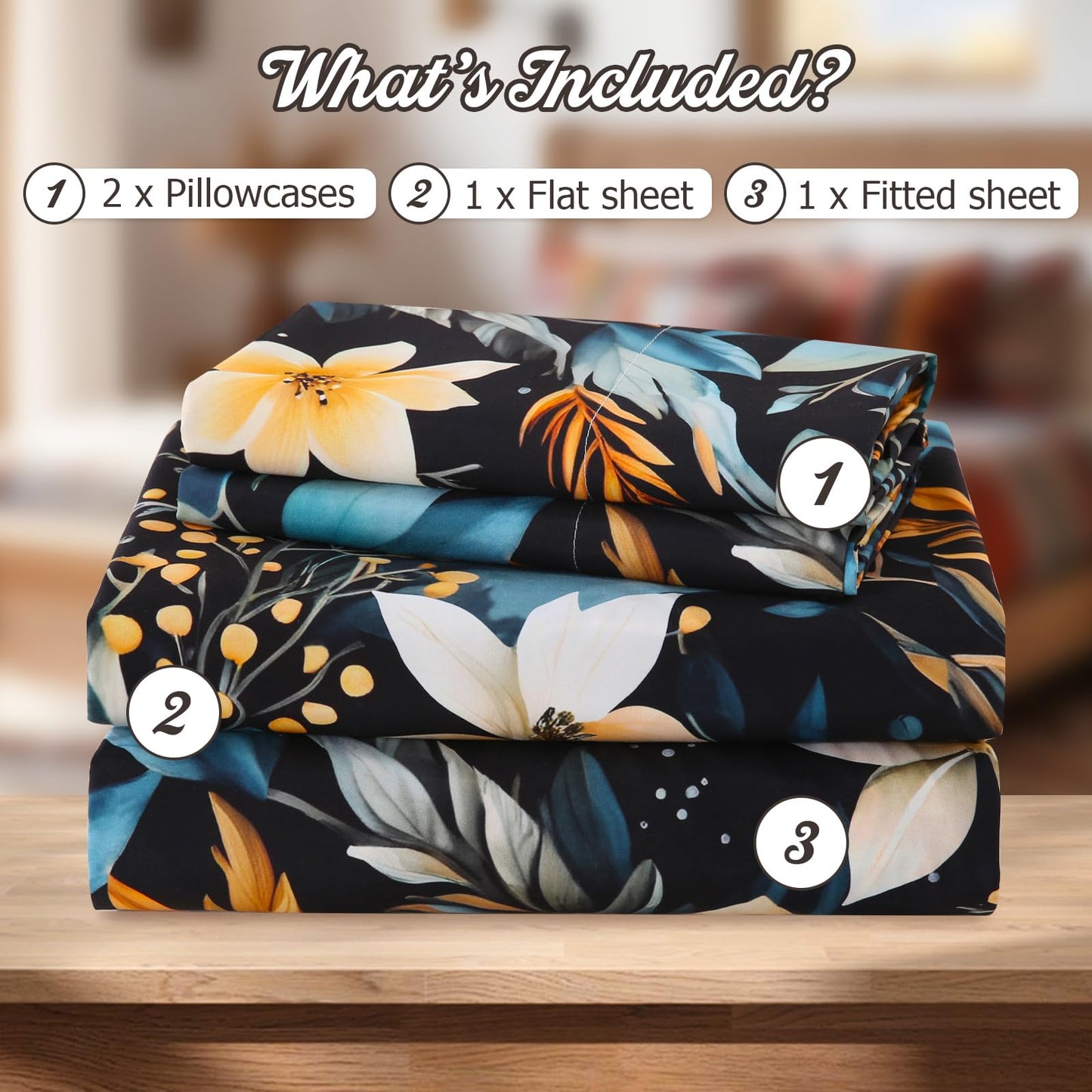 CozySmile 4 Pieces Queen Sheet Set Floral, Boho Sheets Soft Microfiber Deep Pocket, Floral Sheets (Queen, Tranquil Night Lily)