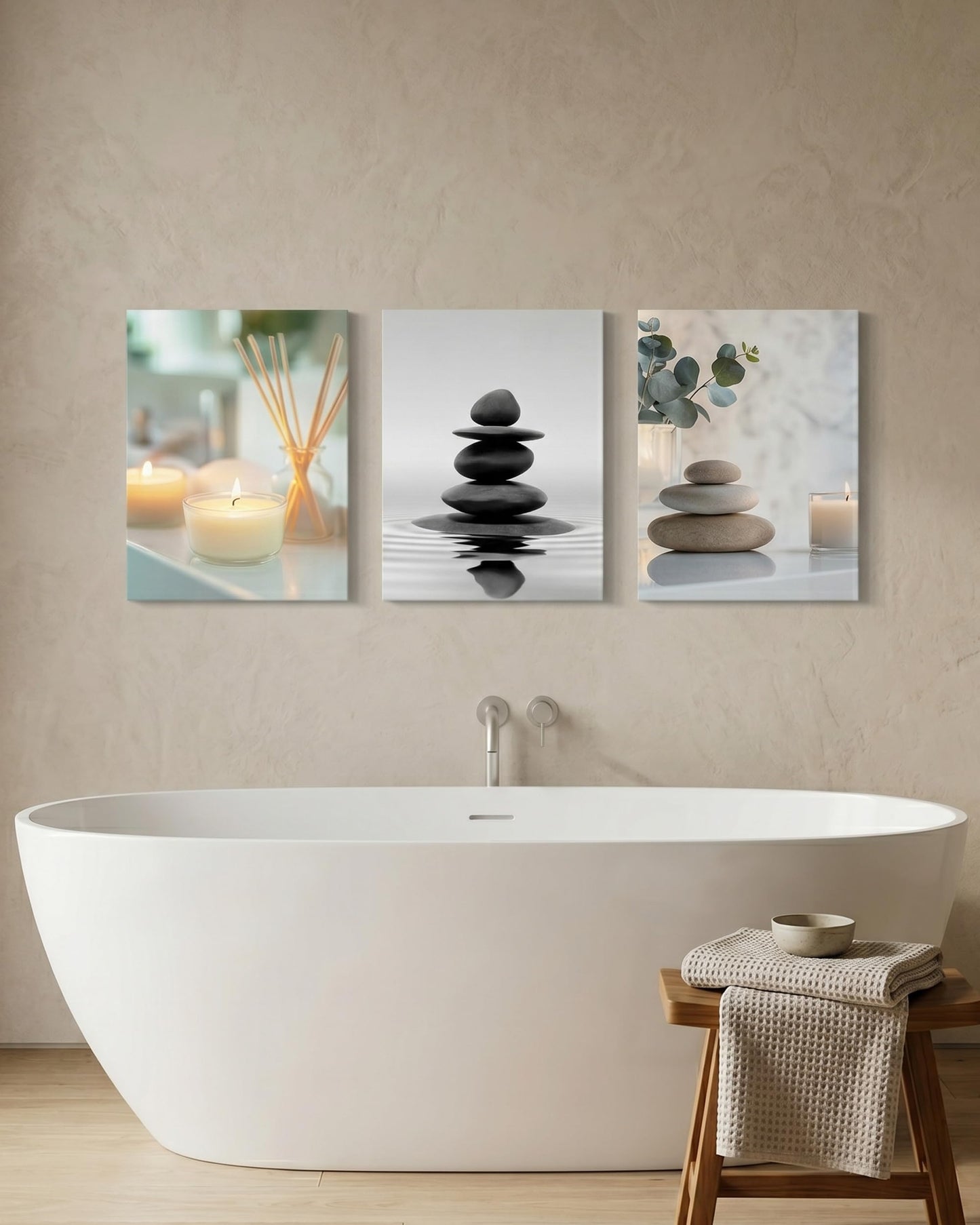 HesenDot 12x16in Black and White Zen Stones Wrapped Canvas Frame Wall Art