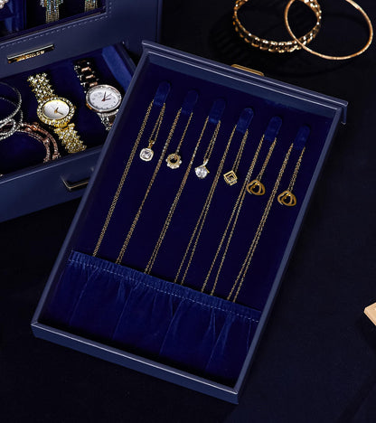 Homde Jewelry Organizer with Transparent Window Necklace Hooks Gift for Women Jewelry Box Display Case for Necklaces Rings Earrings Bracelets and Other Accessories (Dark Blue)
