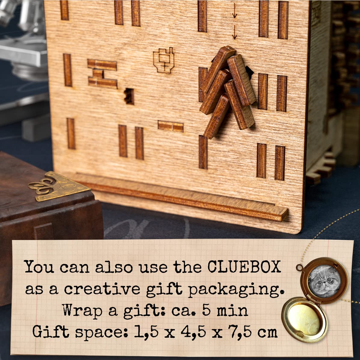 iDventure Cluebox - Schroedingers Cat - Escape Room game - Puzzle box - 3D wooden puzzle - treasure box - gift box - 3D puzzles for adults - brain teaser - birthday gift gadget for men - money box
