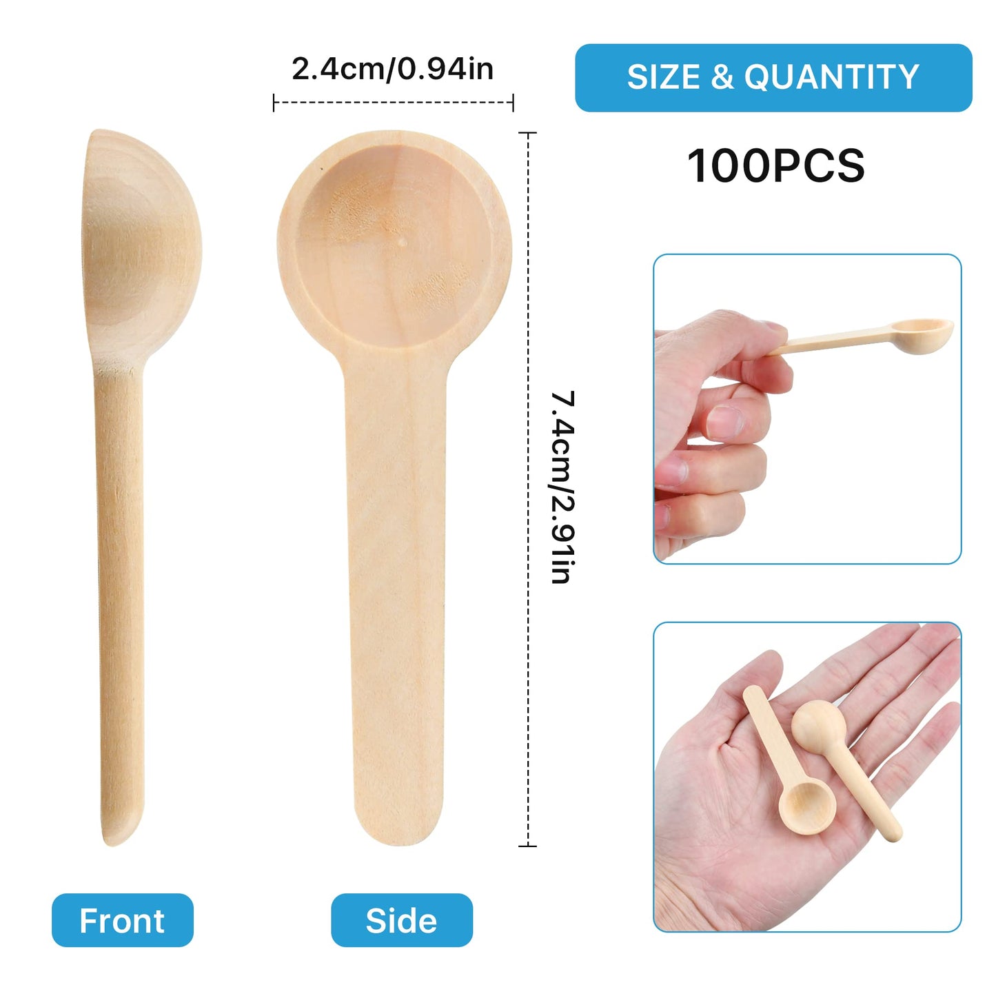 Aemygo 100 Pieces Small Wooden Spoons, 2.9 Inch Mini Natural Wooden Scoops Tiny Tasting Spoons for Spice Jars Coffee Condiment Honey Teas Sugar Kitchen Cooking