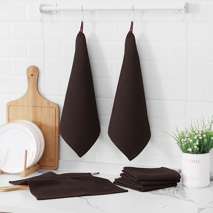 Kitinjoy 100% Cotton Kitchen Dish Cloths, 8 Pack Waffle Weave Ultra Soft