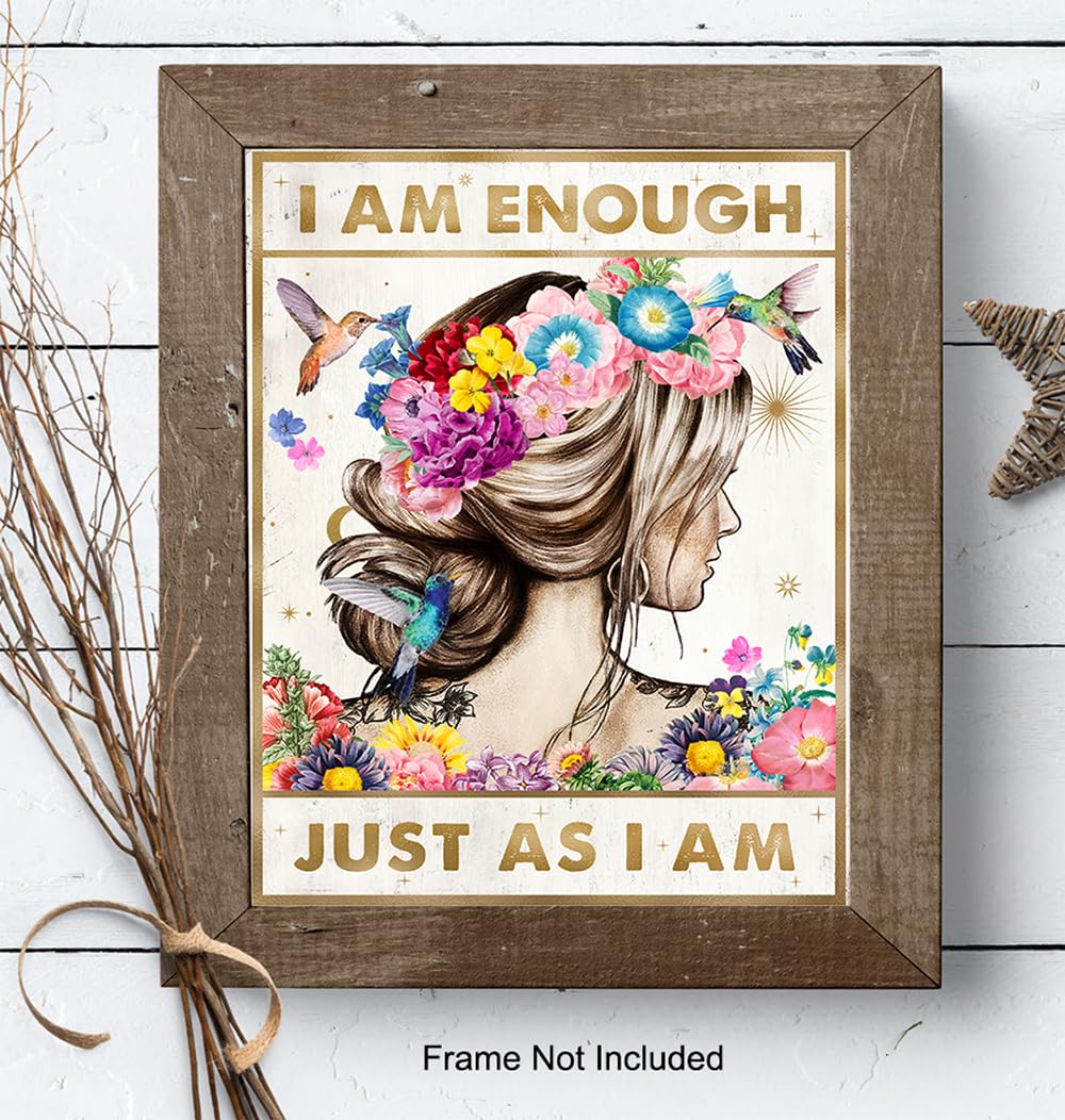 Positive Quotes Wall Decor for Women - positive Affirmations Inspirational Wall Art - Zen Wall Decor - Motivational poster - Boho-chic Teen Room Decor Girls Bedroom Decor - I Am Enough Daughter Gifts