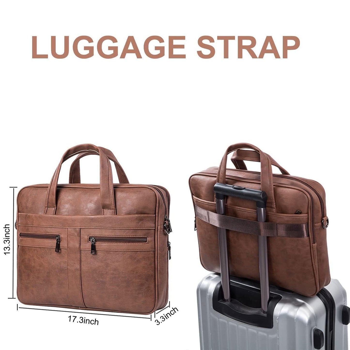 seyfocnia Men's Business Travel Briefcase Leather Messenger Bags Laptop Bag 17.3 inch Work Computer Bag Satchel Bag (Brown)