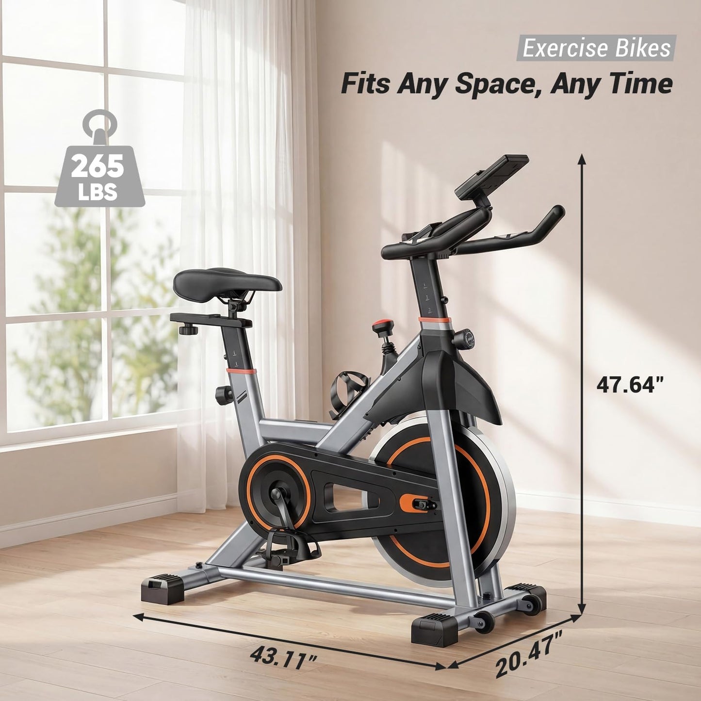 OLIXIS Exercise Bike with APP Control, Brake Pad Stationary Bikes with Quiet Magnetic Resistance, Indoor Cycling Spin Workout Bike with 300.0 lbs Weight Capacity, Classic Orange