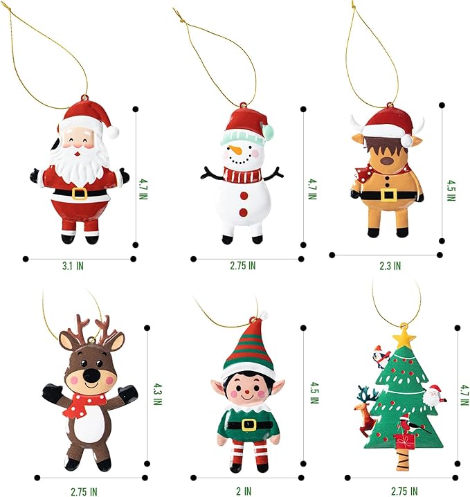 Christmas Tree Ornaments Set of 12 Metal Long-Lasting Festive Holiday Ornament for Seasonal Display-Christmas Party Decorations for Mantel,Shelves, Home Accents