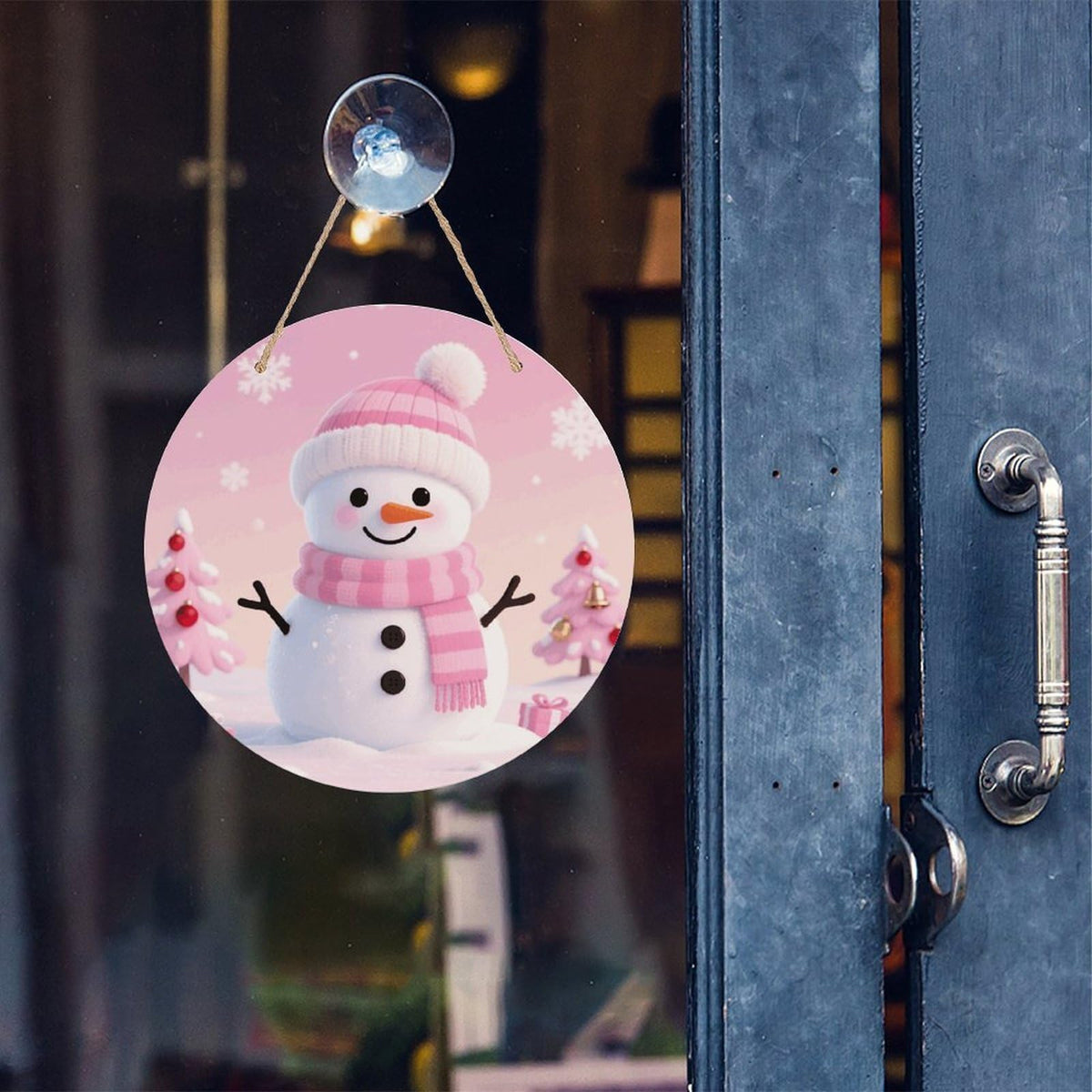 Pink Cute Snowman Welcome Sign for Front Door Wooden Wreaths