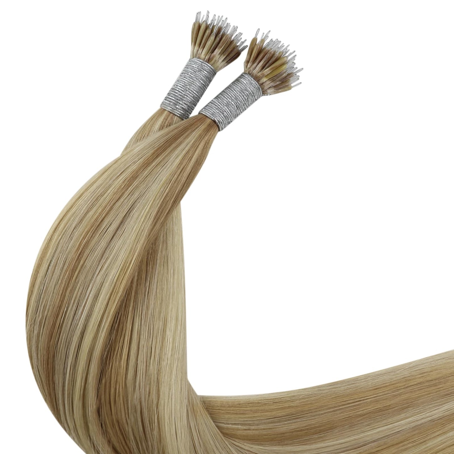 YoungSee Nano Beads Hair Extensions Blonde 14inch Nano Hair Extensions Warm Ash Blonde Highlights Bleach Blonde Nano Ring Hair Extension Highlight for Women Cold Fusion Short Straight 50s 50g