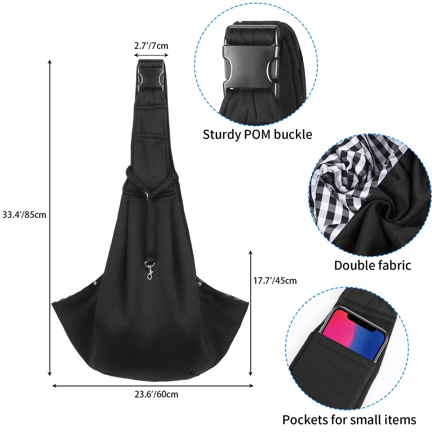 Sarsumir Dog Carrier Bag Dog Sling, Pet Carrier for Small Medium Cat Dog, Puppy Carrier with Adjustable Shoulder Strap Puppy Sling for Travel Walking Shopping, Black