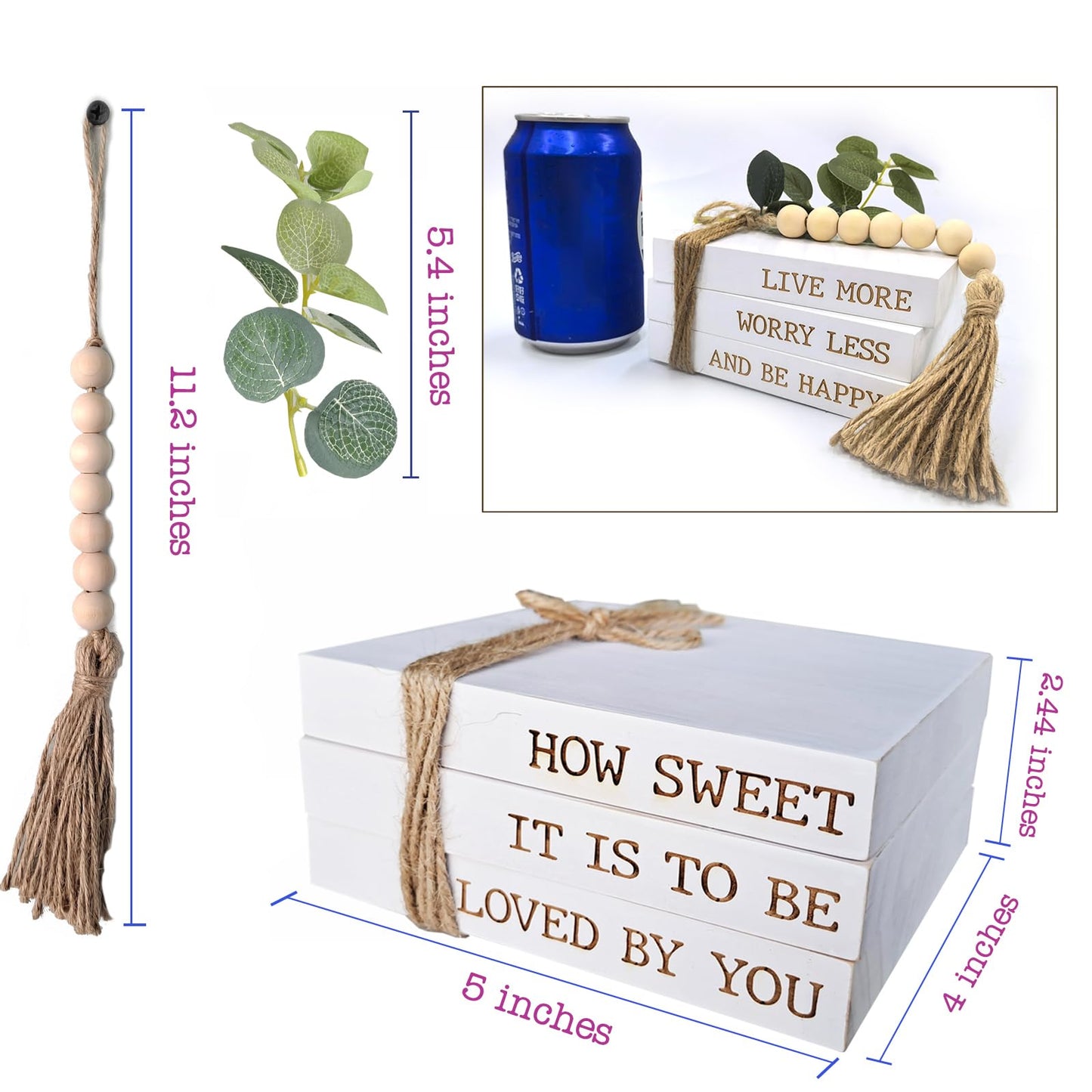 Mini Decorative Coffee Table Books, 4.72" D x 3.93" W x 2.36" H – Set of 3 Faux Books for Decoration, Living Room, Entryway, Bookshelf, Inspirational Christian Gifts
