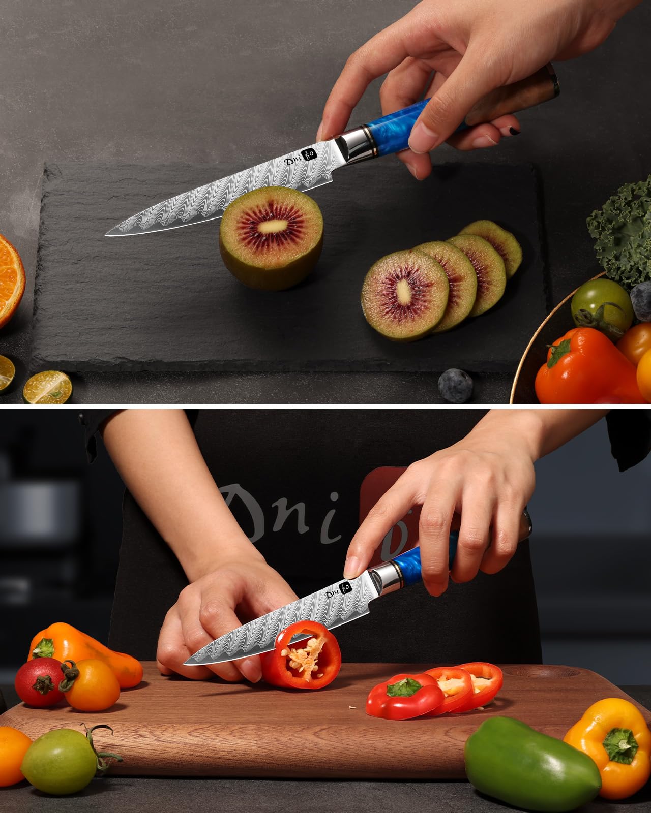Dnifo Kitchen Utility Knife 5 Inch, Japanese VG10 Steel Damascus Paring knife, Small Kitchen chef Knife with Gift Box and Resin Wood Handle, Ideal Birthday Gift for Men and Women