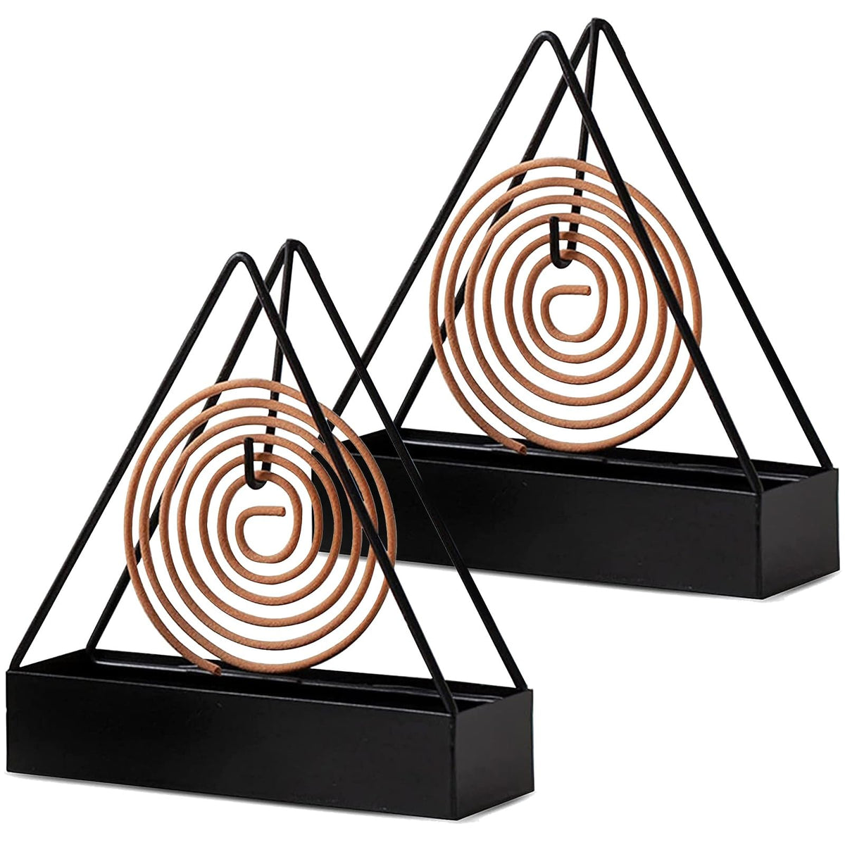 2 Pcs Black Iron Mosquito Coil Holder Full Metal Triangular Hanging Coil Tray Ash Catcher Fireproof Material Incense Holder Outdoor Home Garden Decor for Bar Courtyard Office Desktop (Black)