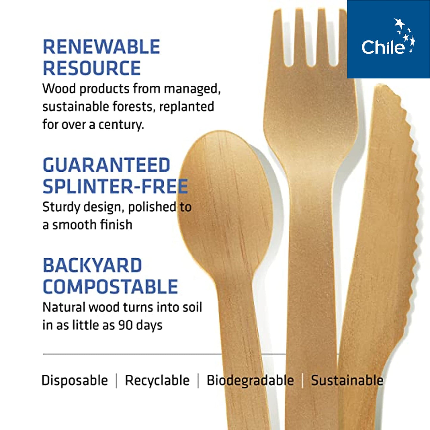 Disposable Wooden Cutlery Set - 100% Home Compostable - 300 Mix (120 Forks, 120 Spoons and 80 Knives) 6.5", Bamboo Utensils Alternative, Eco-Friendly, Organic, Sustainable and Carbon Neutral Certified