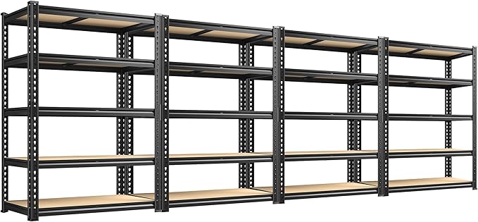REIBII 2400LBS Storage Shelves 5 Tier Garage Shelving Heavy Duty Adjustable Garage Shelves, Utility Rack Shelf, Shelving Units for Storage Warehouse Pantry Closet, 35.5" W x 11.9" D x 72" H, 4 Pack