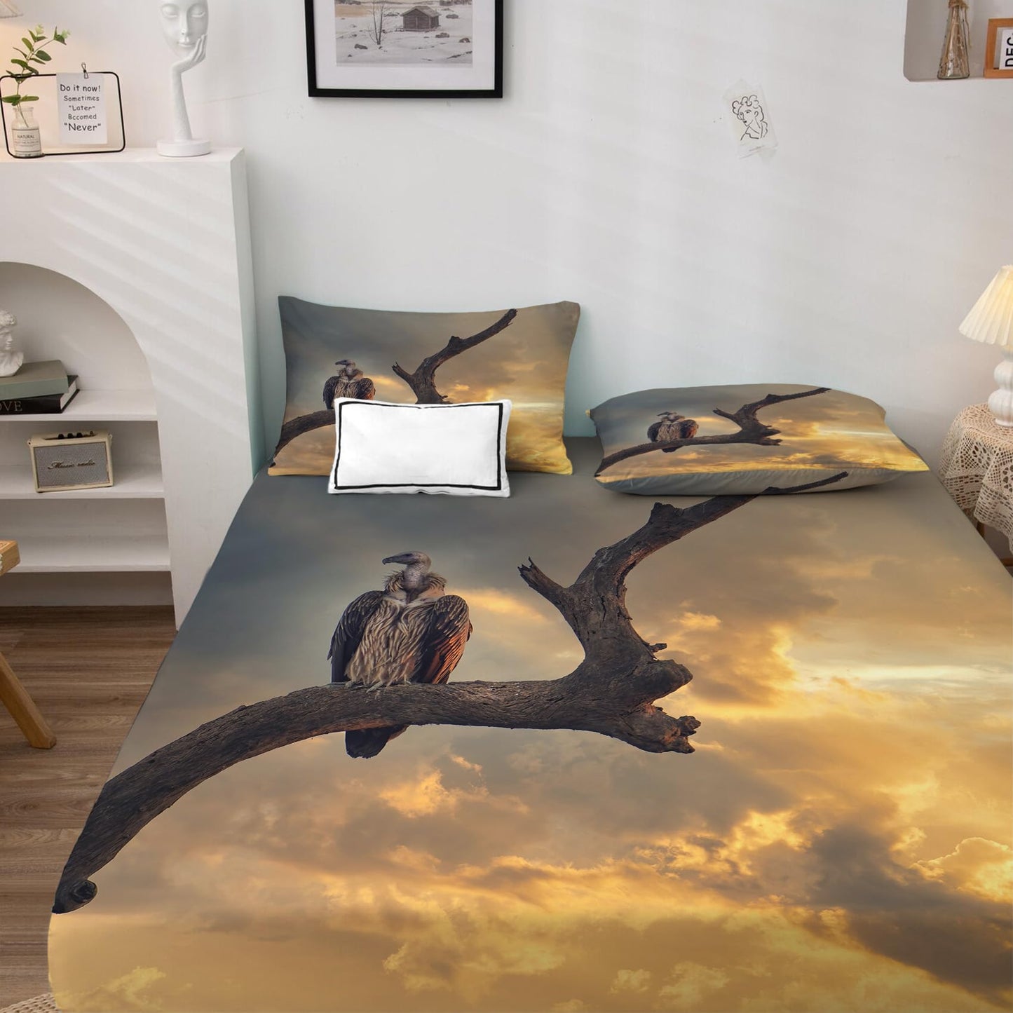 THYUNQ Vulture Sheets Full Size Bed, 3D Animal Bird Pattern Bedding Sheets & Pillowcases - 16 Inch Deep Pocket, Super Soft Microfiber Printed Sheet Set 4 Piece