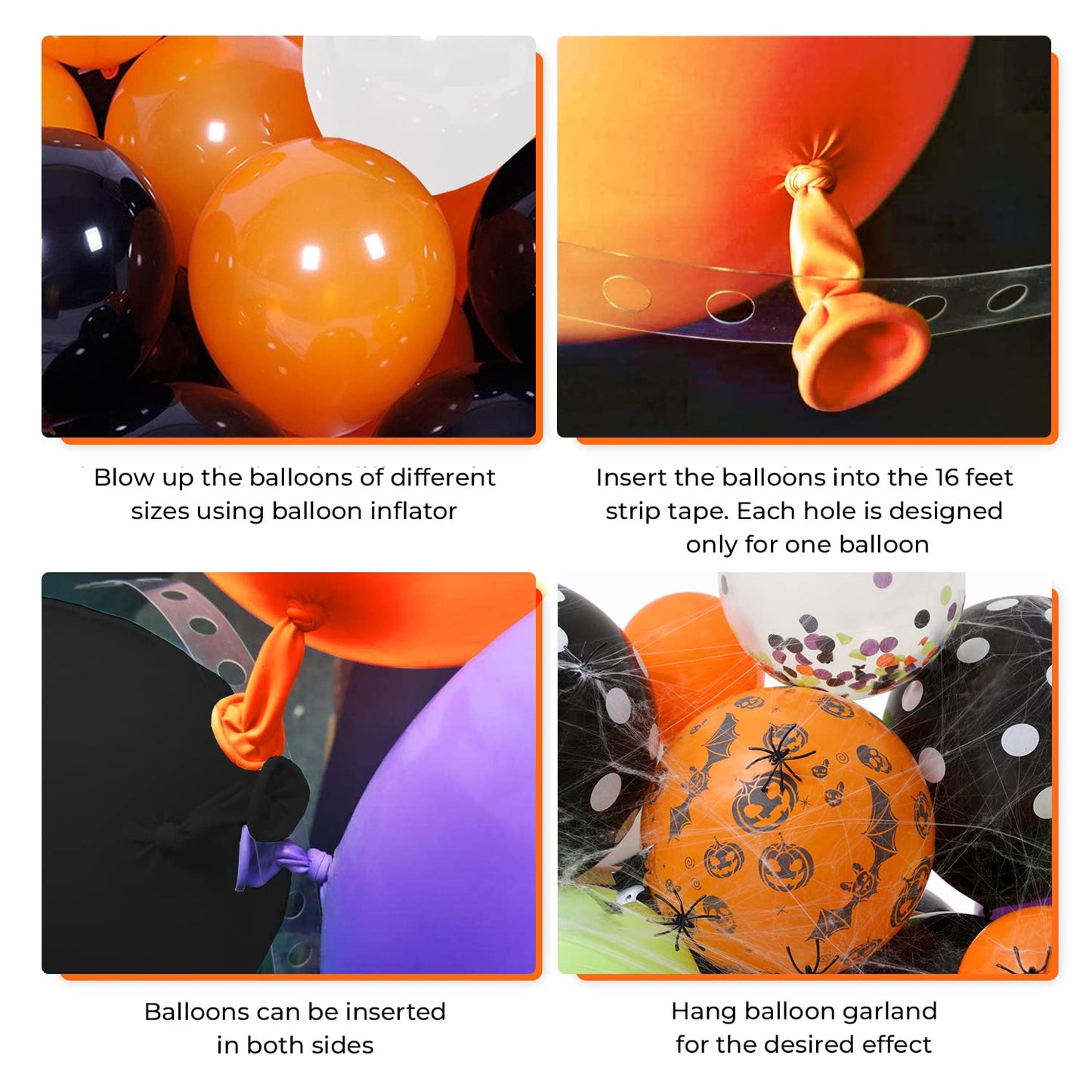 Halloween Balloon Garland Arch Kit – 98 Pcs Black, Orange, Green, Violet Latex + Bat, Pumpkin & BOO Foil Balloons with Accessories – Spooky Party Decor – DIY Kit by Vellax®