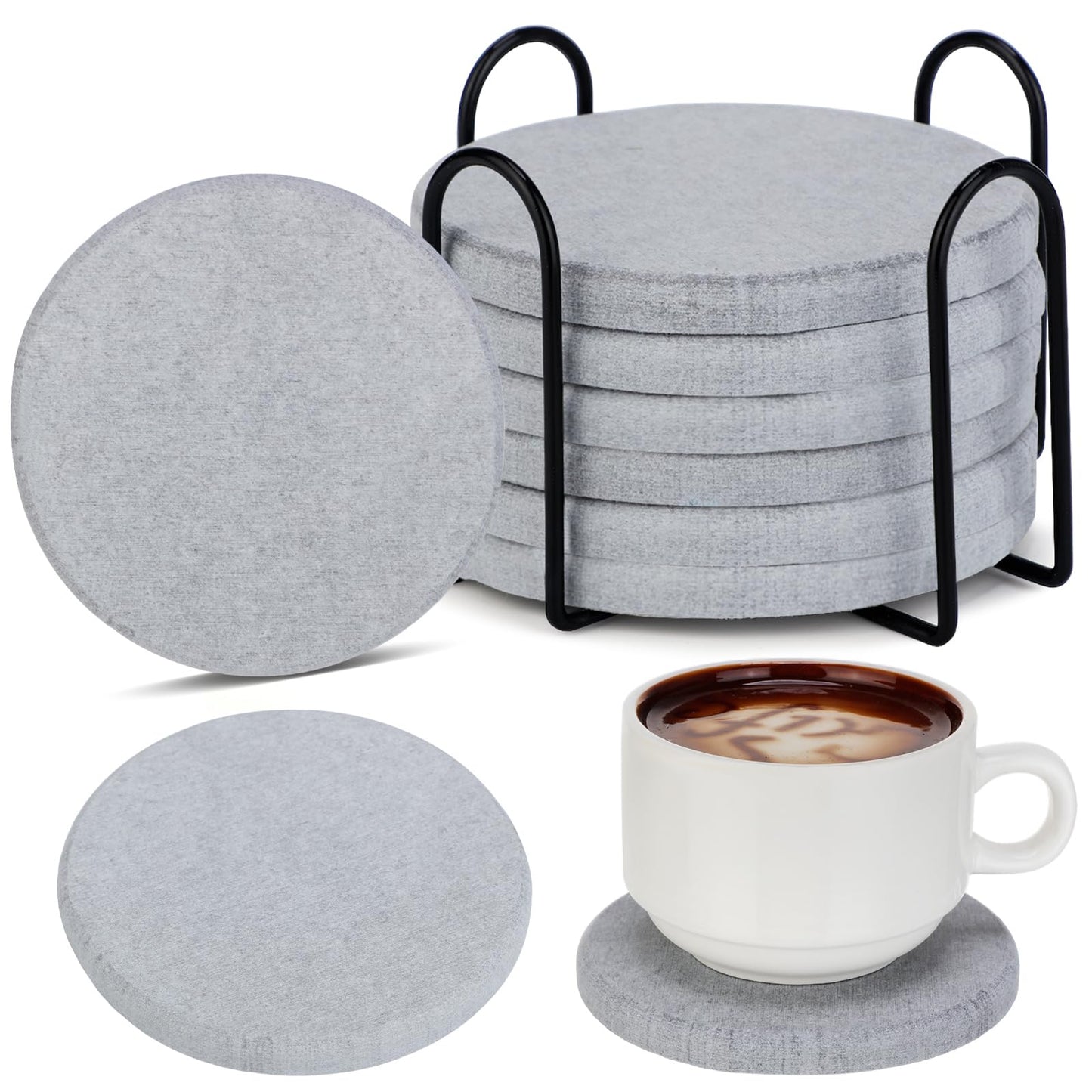 Yaomiao Diatomaceous Earth Coasters Set of 6 Absorbent Coasters with Holder 4 Inch Grey Coaster for Drinks Thick Diatomite Coaster for Home Decorations Coffee Bar Accessories Table Countertop