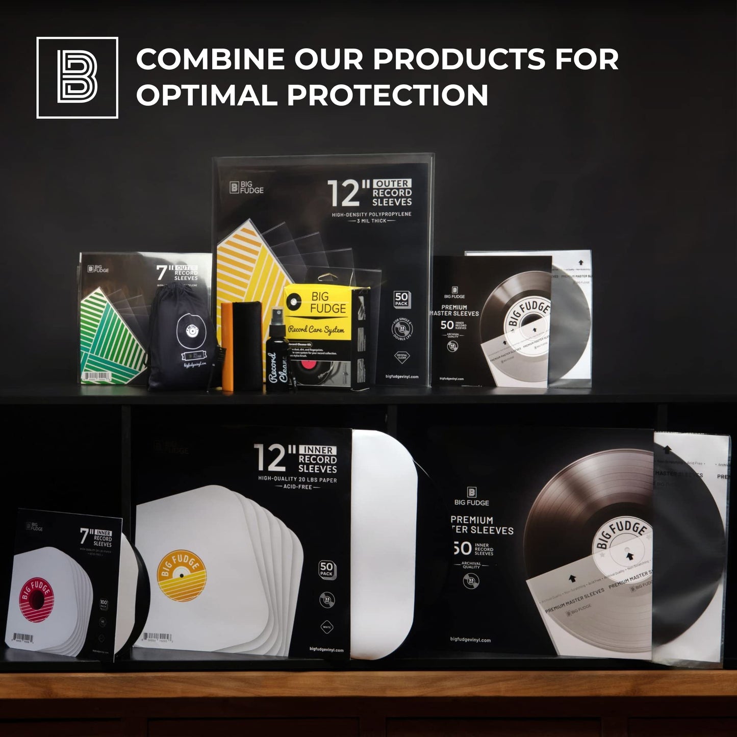 BIG FUDGE Vinyl Record Outer Sleeves - 7 inch x 50pcs - Clear LP Album Covers Made of High-Density Polypropylene Plastic - Durable & Wrinkle-Free - 3 mil Thick, 7.42" x 7.42"