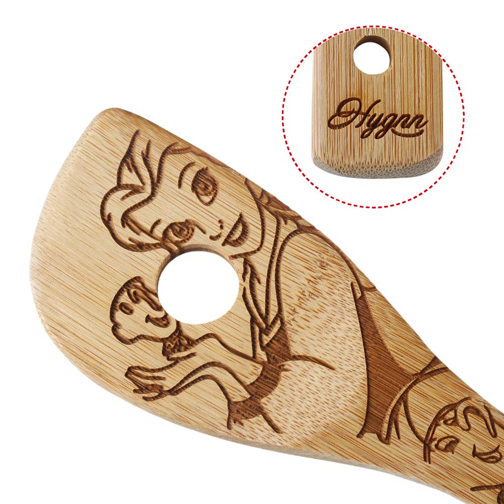 Beauty and the Beast Burned Wooden Spoons Cooking &Serving Utensils Set Bamboo Spoon Slotted Kitchen Utensil Fun Gift Idea Warming Present (Set of 5)
