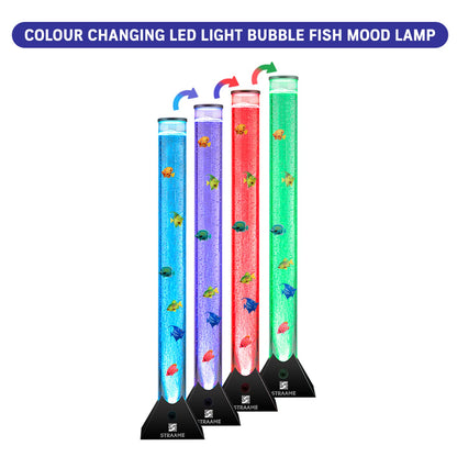 Straame 90cm Colour Changing LED Light Bubble Fish Mood Lamp with Colourful Artificial Tropical Fishes, Sensory Relaxing Atmosphere Mood Light (90 cm, Black)