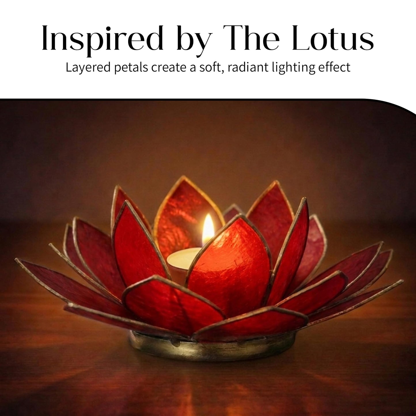 OM Gallery Gemstone Lotus Tealight Holder - Handcrafted Capiz Shell Design for Soft Glow, Elegant Home & Table Decor, Wedding Centerpieces, Votive Candle Styling, and Thoughtful Gifting - Ruby