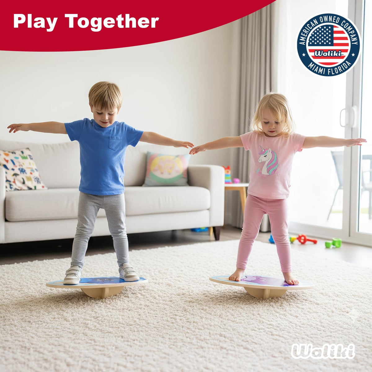WALIKI Wood Balance Board | Ages 3-8 | Toddlers and Kids | Pink