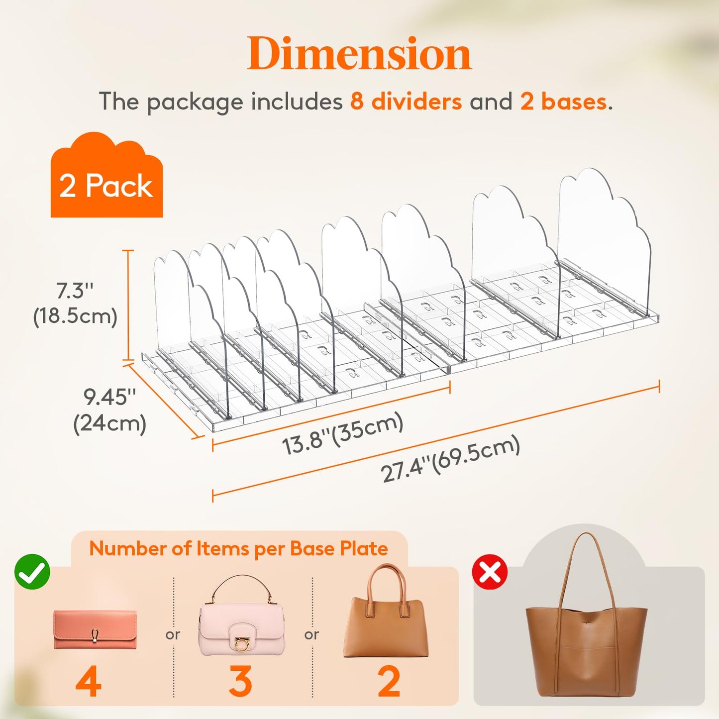 Lifewit Purse Organizer for Closet, Clear Handbags Storage Organizer, Adjustable Clutch Purse Storage Organizer Holder for Closet, 2 Pack Bookshelf Dividers for Sweater in Bedroom 35 x 24 cm/14 × 9.5"
