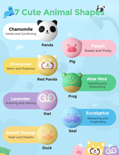 Momcozy Essential Oil Bath Bombs,14 Pcs Bubble Bath Fizzy Balls with 7 Cute Animal Shapes,Bath Bombs Gift Set for Kids Girls Boys Toddler, Ideal Gift for Children's Day, Bath Bomb Kit