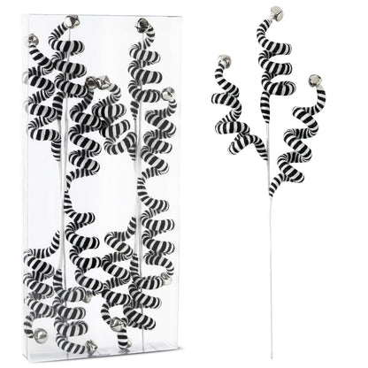 ZHANYIGY 4PC Set Black/White Christmas Tree Picks Christmas Tree Decoration Woolen Bells Curly Pick, Halloween Decoration Home Office Paty Ornaments