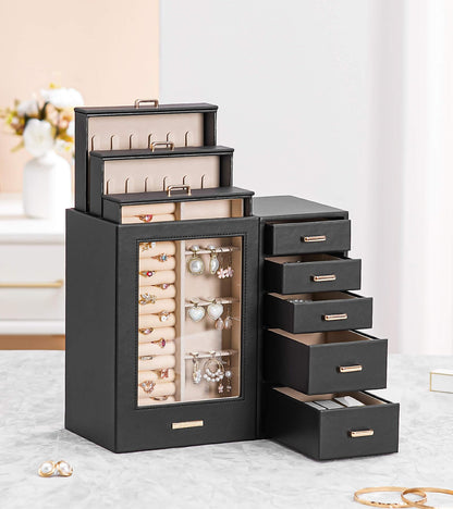 Homde Jewelry Organizer large for Dresser: Big Jewelry Box for Women - Holder with Drawers - Elegent Necklace Earring Ring Display Modern Gift (Black)
