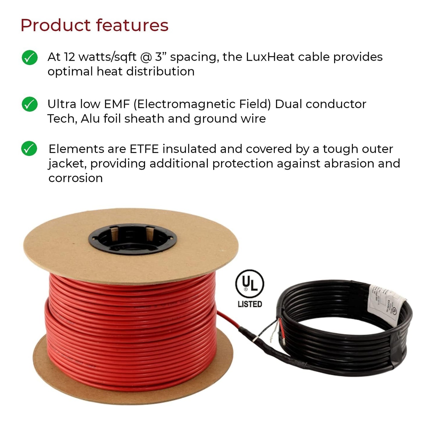 LuxHeat 120sqft Floor Heating Cable Kit - 120v Electric Radiant Heated Tile Floor Kit - Heated Flooring System Includes UWG4 WiFi Programmable Thermostat w/GFCI, Heating Cable, Alarm & Flooring Sensor