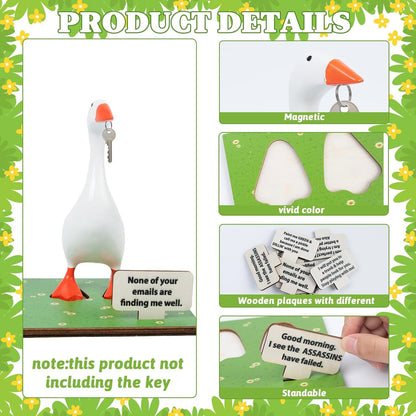 Magnetic Goose Key Holder, 7inch Desk Goose Statue with Wooden Base & Inspirational Sign Kawaii Room Decor Funny Home Office Table Desk Decor Mini Goose for Valentine New Apartment Housewarming Gifts