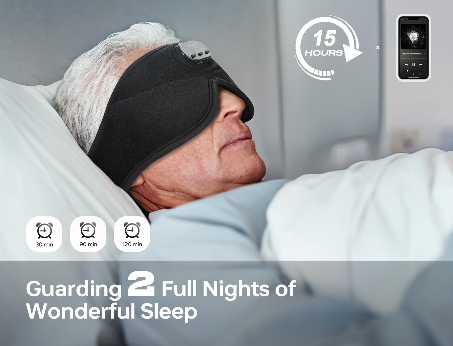 TOPOINT Sleep Mask with Bluetooth Headphones, Breathable Silk Eye Mask for Sleeping Men Women, Bluetooth Sleep Mask Blackout with Speakers, Microphone Handsfree, USB C for Travel Meditation Gifts