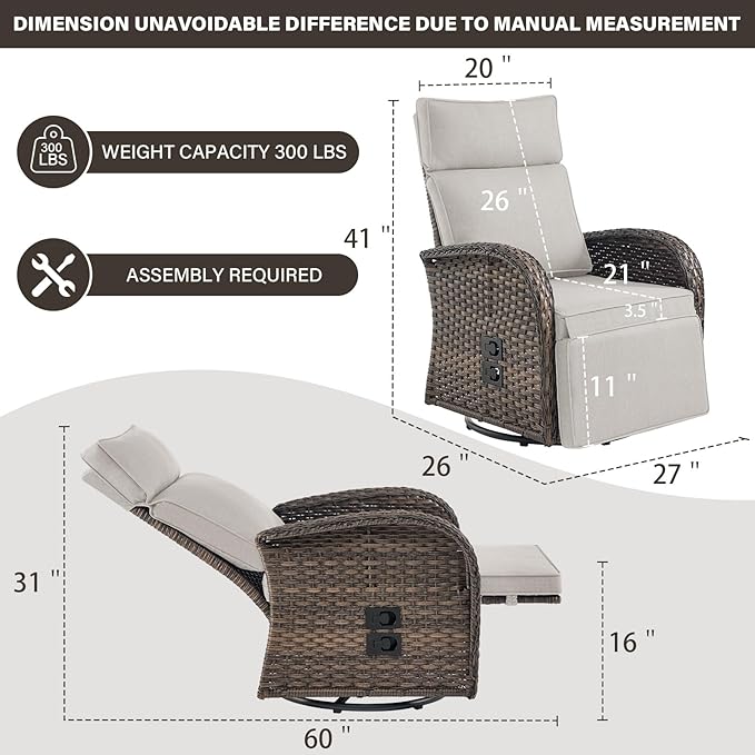 Belord Dual-Adjust Outdoor Swivel Recliner Chair – Reclining Patio Chair with Adjustable Backrest and Footrest, All-Weather Wicker Chaise Lounge Chair Outdoor for Pool Deck Brown (Upgraded 2.0)