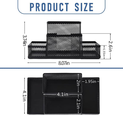 Ludato Desk Organizers Pen Holder for Desk, 4 Compartments Black Mesh Pen Holder Storage for Office Desk Accessories