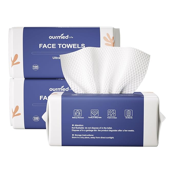 Ourmed Life Face Towels, Disposable Biodegradable Clean Facial Towels